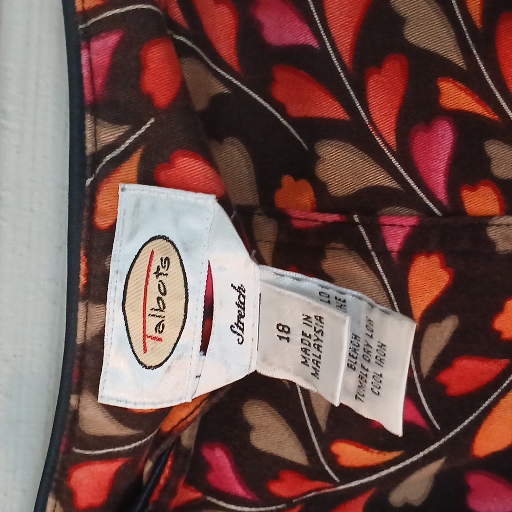 Talbots Leaf Heart Print Chocolate Brown Casual Skirt With Pockets Size 18 - Picture 9 of 10